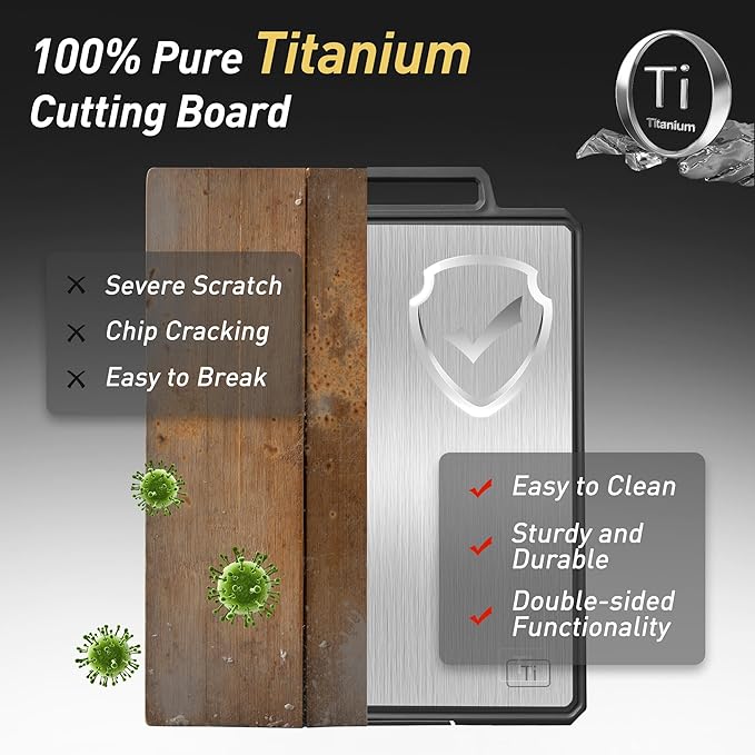 Titanium Cutting Boards for Kitchen Non Toxic Chopping Board with Handle Large Big Small Kitchen Meat Butcher Block 2 in 1 Pure Titanium and Wheat Straw PP Not Wood Bamboo Plastic Teak Grey/Beige-Ruum Studio Home