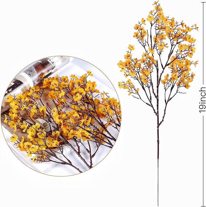 Sggvecsy 15 Pcs Babys Breath Artificial Flowers Gypsophila Bouquets Real Touch Fake Silk Flowers for Home Wedding DIY Floral Arrangement Table Centerpiece Thanksgiving Autumn Decoration (Orange)-Ruum Studio Home