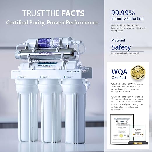 APEC Water System ROES-PHUV75 Essence Series Top Tier Alkaline Mineral pH+ and UV Ultra-Violet Sterilizer 75 GPD 7-Stage Ultra Safe Reverse Osmosis Drinking Water Filter System-Ruum Studio Home