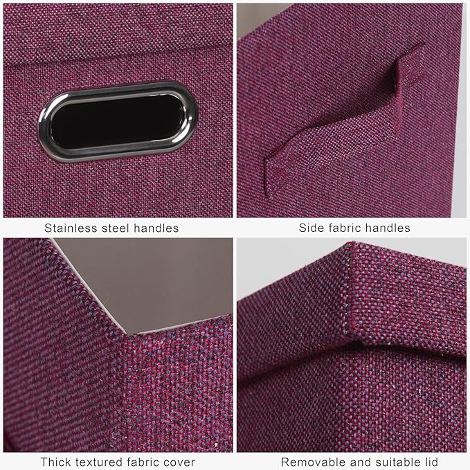 Large 17" 36 Quart Collapsible Stackable Storage Bins with Lids, 3 Packs Purple Linen Fabric Closet Boxes with Lids, Storage Cube Baskets Container Organizers for Bedroom Office (17x12x11)-Ruum Studio Home