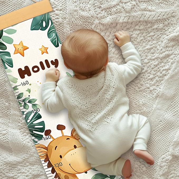 Personalized Name Growth Chart Wall Decor for Kids – Canvas Removable Height Chart Measuring Ruler 59" x 7.9" (Cute Animals)-Ruum Studio Home