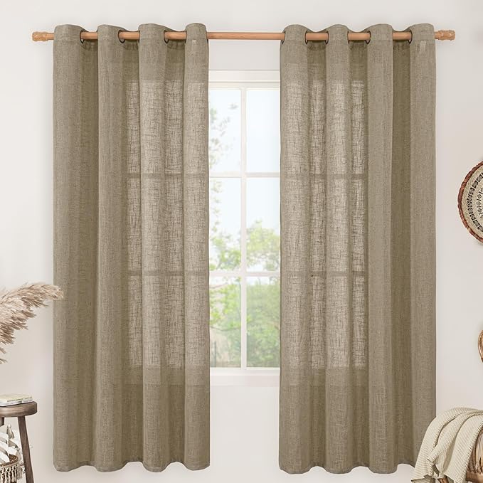LAMIT Taupe Linen Curtains 72 Inch Length for Bedroom Living Room, Linen Textured Window Drapes Semi Sheer Light Filtering Bronze Grommet Burlap Look Farmhouse Country Decor, 2 Panels, 52 x 72 Inch-Ruum Studio Home