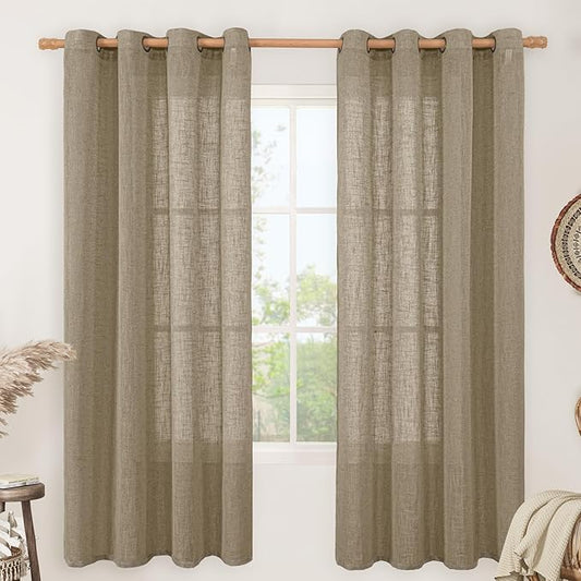 LAMIT Taupe Linen Curtains 72 Inch Length for Bedroom Living Room, Linen Textured Window Drapes Semi Sheer Light Filtering Bronze Grommet Burlap Look Farmhouse Country Decor, 2 Panels, 52 x 72 Inch-Ruum Studio Home