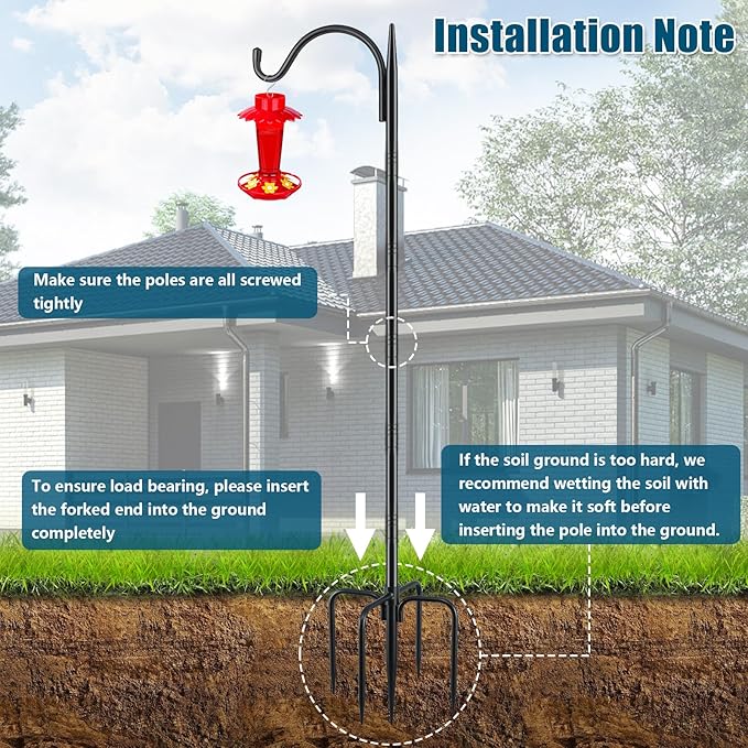 Gtongoko 47 inch Small Shepherds Hooks for Outdoor with 5 Prongs, Adjustable Bird Feeder Pole Garden Hooks for Hanging Lanterns, Plants Baskets, Hummingbird Feeders, 1 Pack-Ruum Studio Home