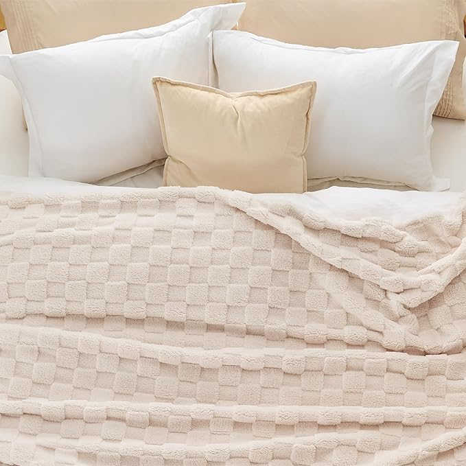Bedsure GentleSoft Blankets Queen Size for Bed - Super Soft Cozy Blanket for Women Men Girls, Large Fuzzy Fleece Throw for Bedroom Decor, Light Beige, 90x90 Inches-Ruum Studio Home