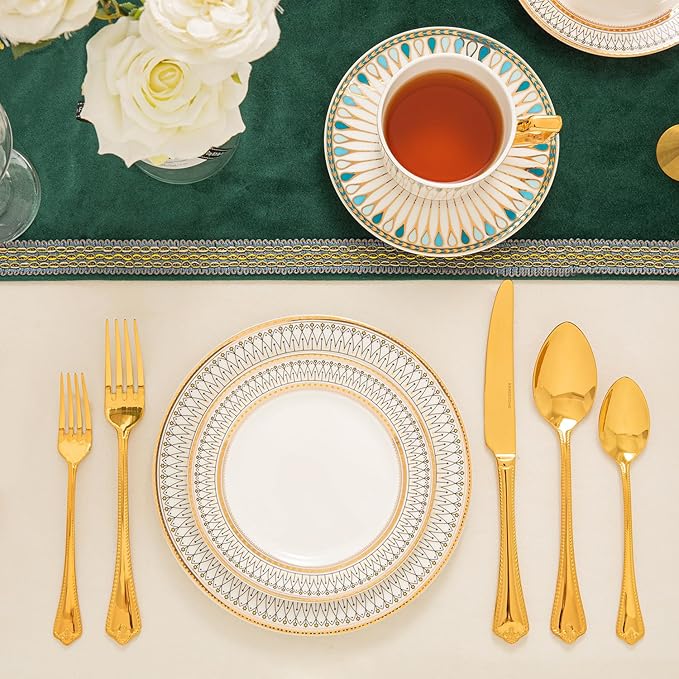 KINGSTONE Gold Silverware Set, 60-piece 18/10 Stainless Steel Flatware Set Cutlery Set for 12, for Kitchen, Home, Wedding, Party, Mirror Polished and Dishwasher Safe, Featured Gifts-Ruum Studio Home