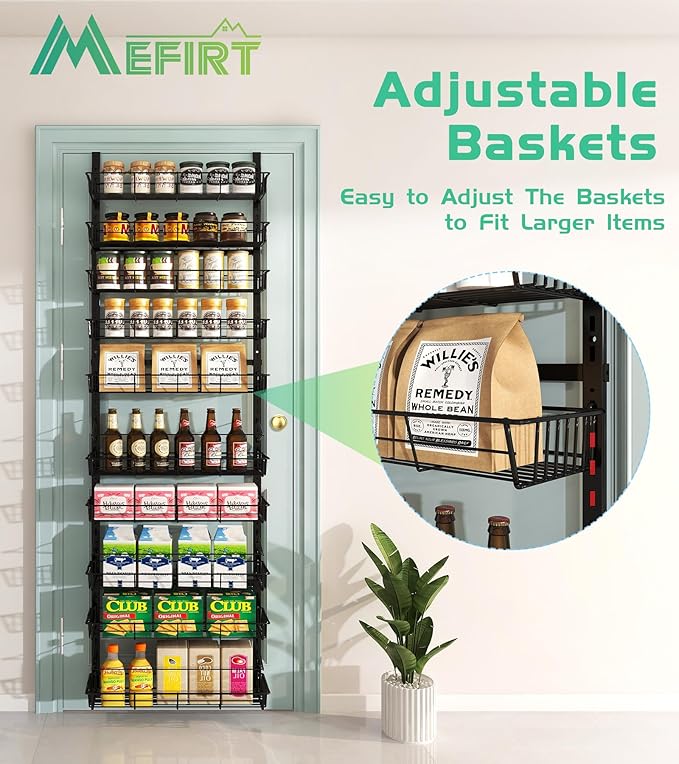 10-Tier Over The Door Pantry Organizer, Pantry Organization and Storage, Black Metal Hanging Adjustable Basket, Wall Spice Rack Seasoning Shelves, Home & Kitchen Essentials-Ruum Studio Home