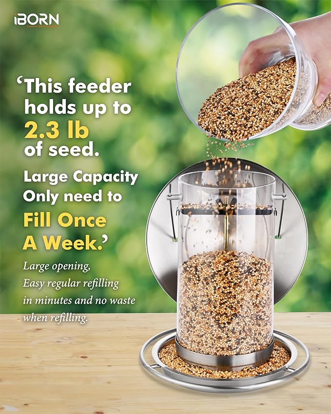 iBorn Metal Bird Feeders for Outdoors,Easy Clean Bird Seed Feeder,Hanging Bird Feeder for Seeds with Gift Box,3-Second Refill Bird Feeder,Nickle 6 Port (Seed is not Included)-Ruum Studio Home