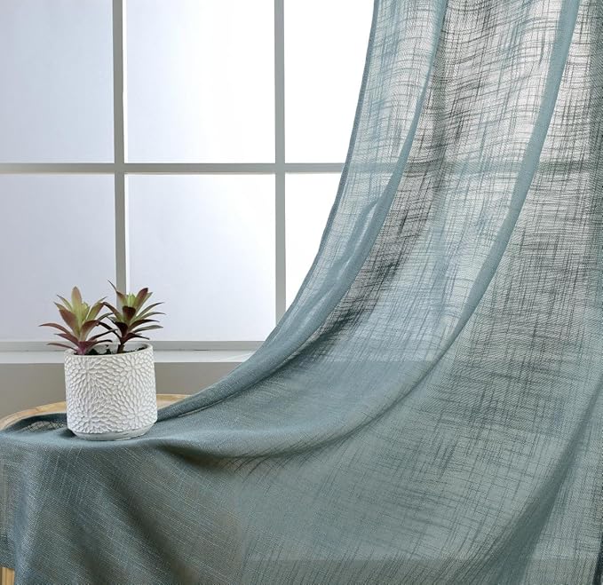 MIUCO Semi Sheer Curtains Poly Linen Textured Solid Grommet Curtains 84 Inches Long for Kids Room 2 Panels (2 x 37 Wide x 84" Long) Teal-Ruum Studio Home