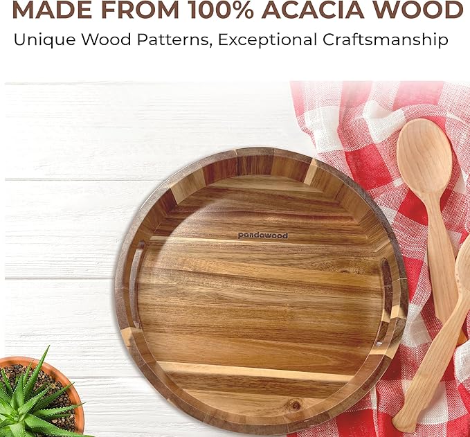 Lazy Susan for Table top 12 inch Wooden Large Lazy Susan Turntable Tray Organizer for Cabinet, Dining Table Centerpiece, Pantry, Kitchen Spice Cabinet Countertop Organizer, 100% Acacia Wood-Ruum Studio Home