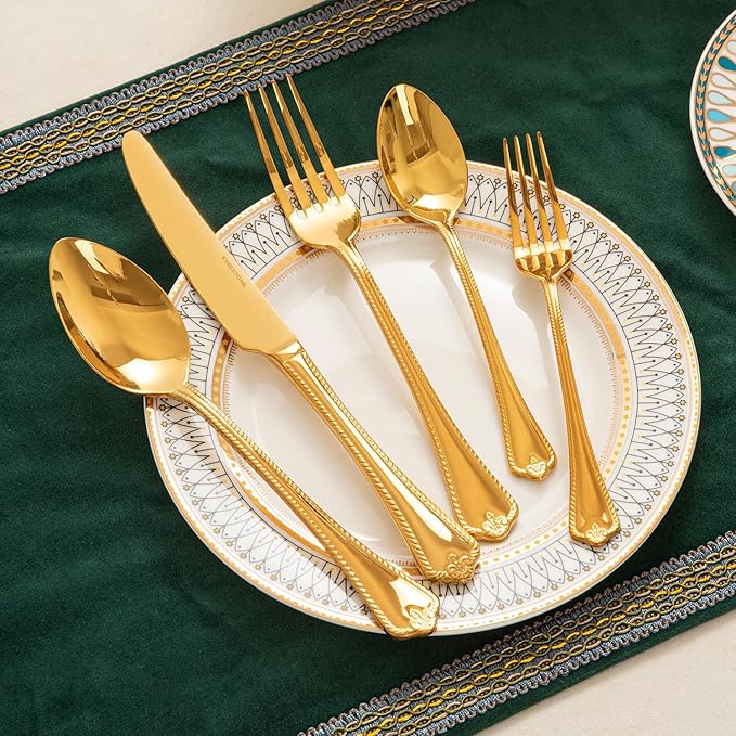 KINGSTONE Gold Silverware Set, 60-piece 18/10 Stainless Steel Flatware Set Cutlery Set for 12, for Kitchen, Home, Wedding, Party, Mirror Polished and Dishwasher Safe, Featured Gifts-Ruum Studio Home