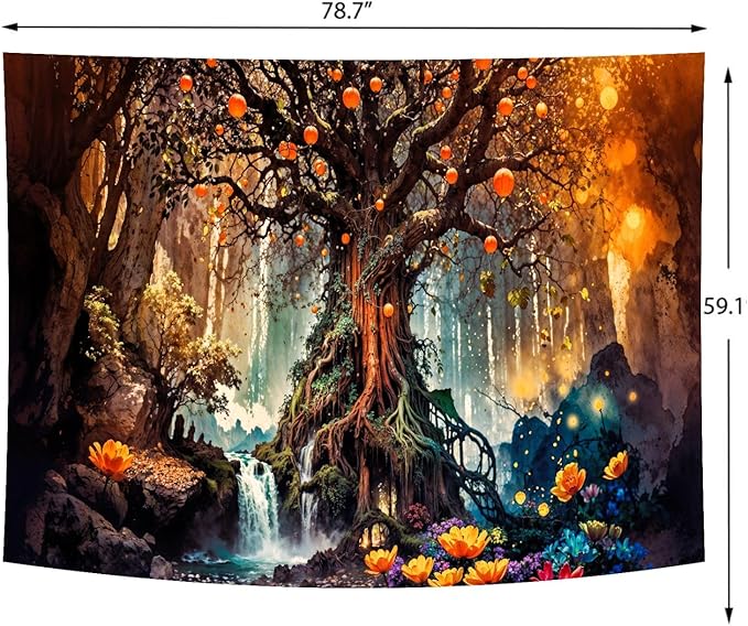 Delur Magical Forest Tapestry Fantasy Tree of Life Fairy Tale Enchanted Mystical Forest Tapestry Psychedelic Nature Landscape Wall Hanging Headboard for Bedroom Living Room Home Decor (59.1" x 78.7")-Ruum Studio Home