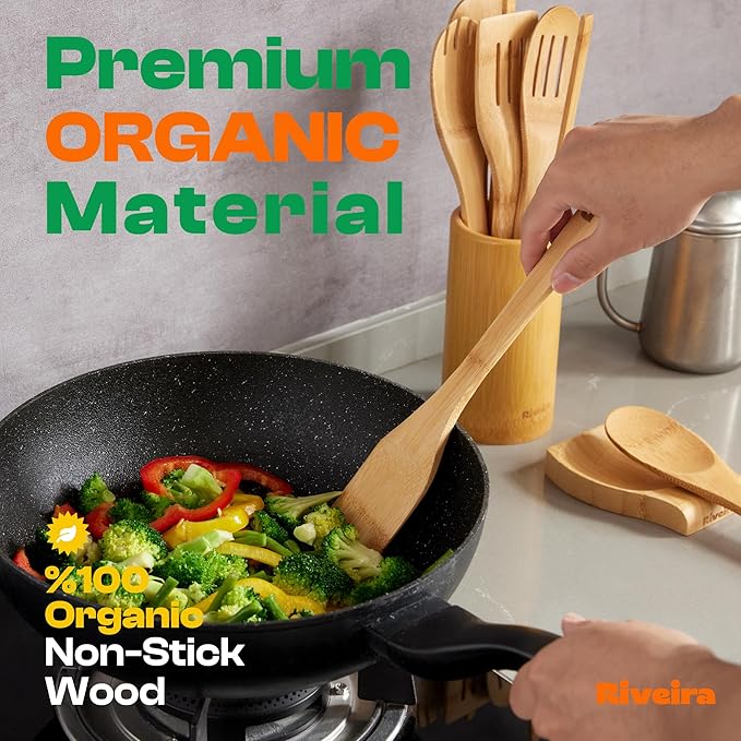Riveira Bamboo Cooking Spoons 6-Piece – Wooden Cooking Utensils Set with Wooden Spoons for Cooking & Spatulas Wooden Utensil Sets – Premium Kitchen Utensils Set – Durable First Apartment Essentials-Ruum Studio Home
