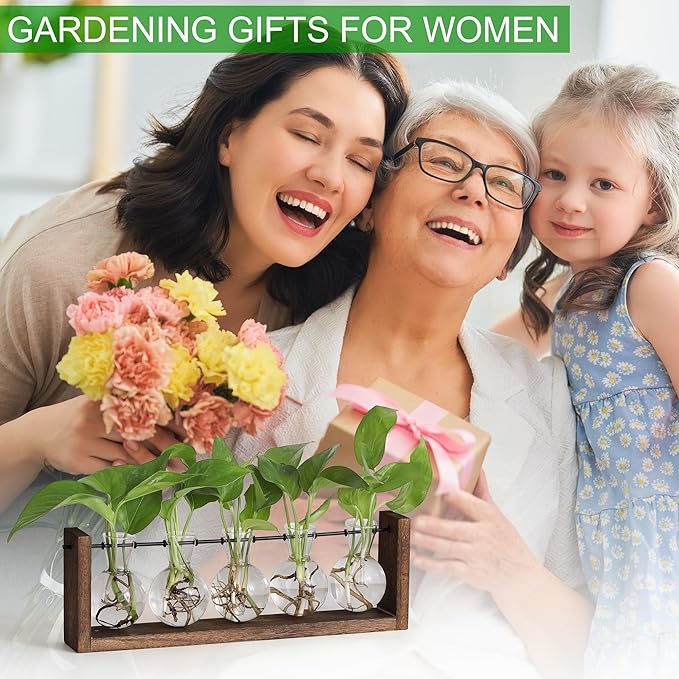 YIBOT Plants Propagation Stations,Plant Terrarium with Wooden Stand,Wall Hanging Glass Planter Plant Propagation Vase for Indoor Office Home Garden Decor Plant Lover Gifts for Women-5 Bulbs-Ruum Studio Home