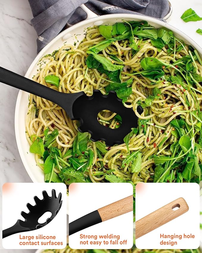 Kitchen Utensils Set, 13PCS Silicone Cooking Utensils, Heat Resistant Kitchen Utensil Spatula Set for Nonstick Cookware, Wooden Handles Kitchen Gadgets Tools Set-Ruum Studio Home