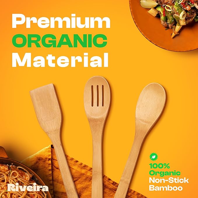 Riveira Bamboo Wooden Spoons for Cooking 3-Piece, Apartment Essentials Wood Spatula Spoon Nonstick Kitchen Utensil Set Premium Quality Housewarming Gifts for Everyday Use-Ruum Studio Home