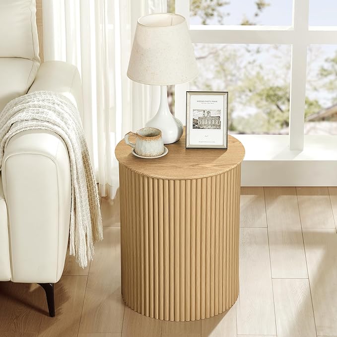 AVZEAR Small Round Side Table Fluted Night Stand Set of 2, Modern Boho End Table with Storage, 17.7" Circle Bedside Tables Wood Nightstands for Small Spaces, Living Room, Bedroom (Natural)-Ruum Studio Home