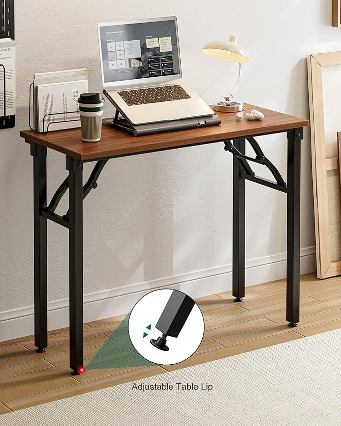 Frylr Small Folding Computer Desk β Portable 35.8 Inch Foldable Laptop Table, Collapsible and Compact for Easy Storage and Fast Setup, Lightweight for Small Spaces, Craft and Study Use, Dark Walnut