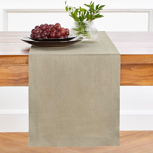 Solino Home Linen Vintage Khaki Table Runner 120 Inches Long - 100% Pure Linen 14 x 120 Inch Table Runner for Fall, Autumn, Thanksgiving - Fete-Ruum Studio Home