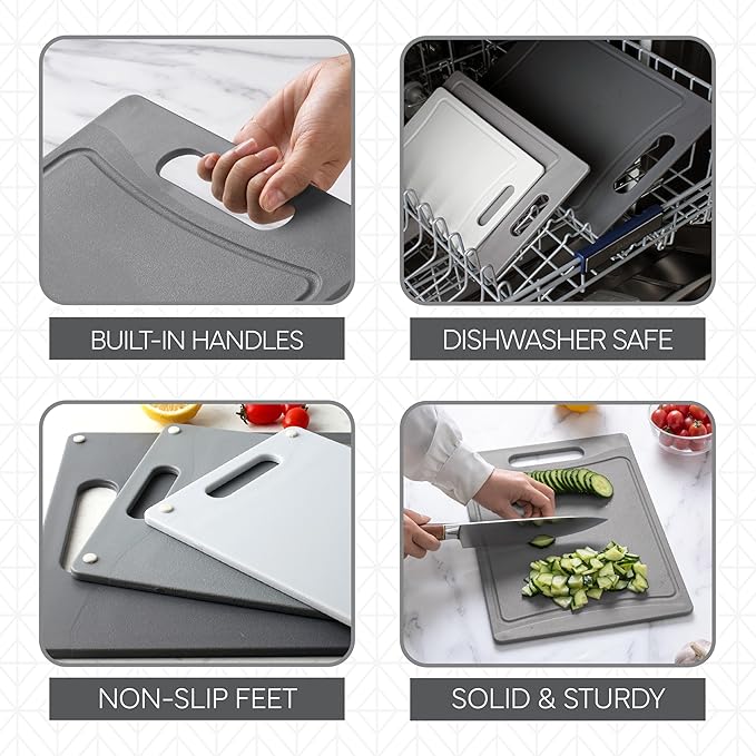 COOK WITH COLOR Non-Slip Cutting Board Set – Kitchen Essentials with Easy Grip Handle for Meat, Veggies, and Fruits, 3 Cutting Boards, Gray-Ruum Studio Home