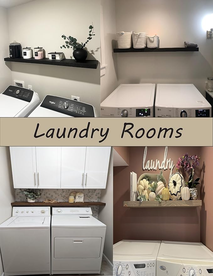 joelsantiques - 42 Inch Wooden Floating Shelves for Wall - 42x6x2 in - Made of Natural Wood - Long Heavy Duty Rustic Wall Shelves for Bedroom - Perfect for Living Room, Kitchen - Black-Ruum Studio Home