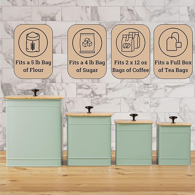 Kitchen Canisters for Countertop Set of 4 with Customizable Chalkboard Labels & Marker Pen - Big Iron Kitchen Canisters with Airtight Lids - Sage Green Canister Set - Flour and Sugar Containers-Ruum Studio Home