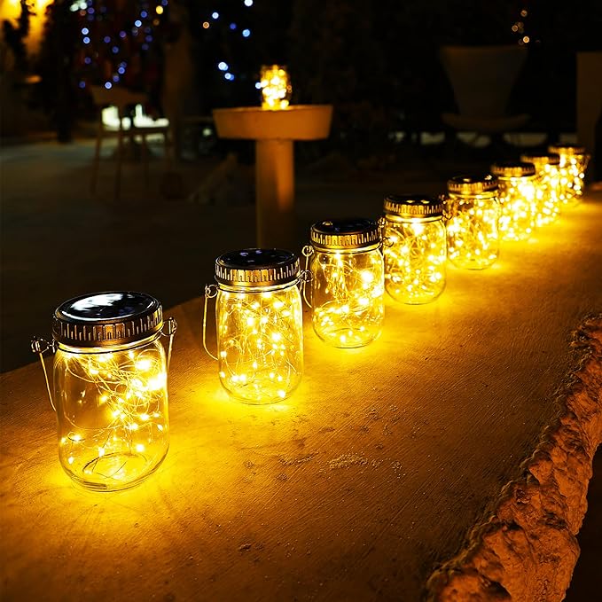 Cooo 12 Pack Solar Lanterns Outdoor Waterproof Upgraded Crystal Glass Solar Mason Jar Lights 30 LED 215% Larger SolarPanel, Anti-Rust Lid๏ผJust a Little More,Get Double The Delight-Warm White๏ผ