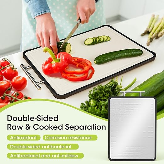 Dishwasher Safe 316 Stainless Steel Cutting Board for kitchen, Double-Sided Pure 316/Wheat Straw PP, Scratch-Resistant Chopping Board with Juice Groove&Grinding Area, Easy to Clean Large Size 16"*11"-Ruum Studio Home