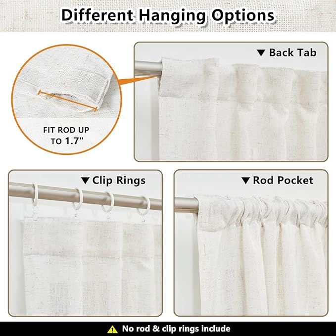 MYSKY HOME Linen Curtains for Sliding Glass Door, Back Tab Semi Sheer Curtain Panels Extra Long Floor Length Drapes Linen Texture Soft Touch Country Curtains, 50x120 Inch, Linen, Set of 2-Ruum Studio Home