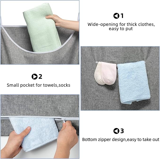 X-Large Hanging Laundry Hamper Bag, Door Hanging Hamper with Front Pocket Dirty Clothes Hanging Laundry Bag Large Size 35X22 inch Door Laundry Basket (Grey)-Ruum Studio Home