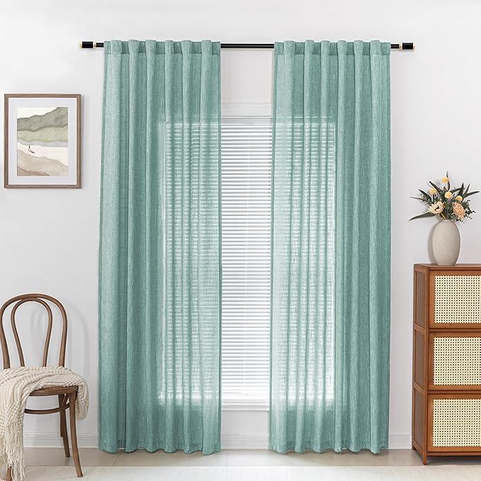 MYSKY HOME Turquoise Living Room Curtains for Windows Semi Sheer Curtains 90 Inch Length Boho Room Decor Sliding Glass Patio Doorways Light Filtering Privacy Protect Soft Texture, 50" x 90", 2 Panels-Ruum Studio Home