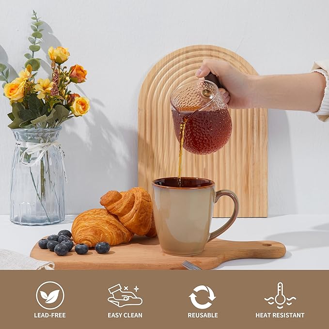 Coffee Mug 16 oz, Ceramic Coffee Mugs Set of 4, Reactive Glaze Mug for Latte/Tea/Cappuccino, Large Stackable Mug Set for Men, Women, Dad, Mom, Dishwasher & Microwave Safe, Brown Yellow-Ruum Studio Home