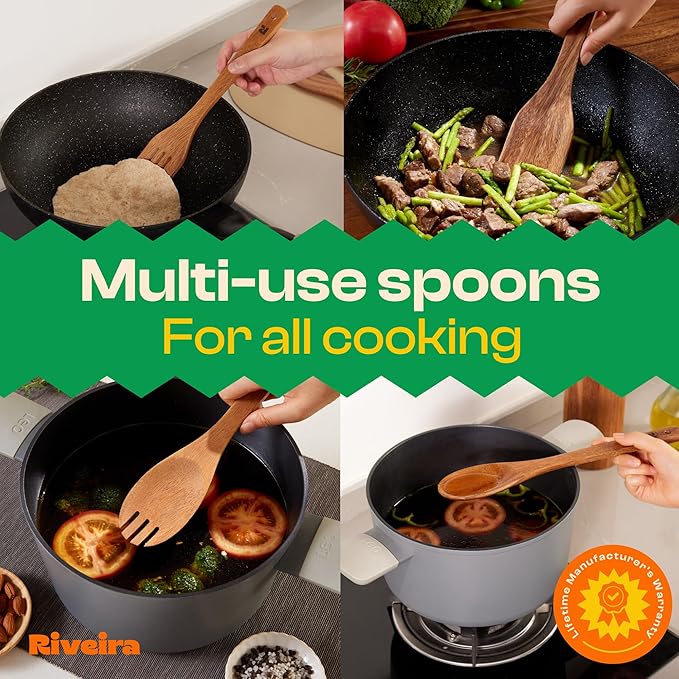 Riveira Walnut Wooden Spoons for Cooking Set of 6 – Natural Walnut Wooden Cooking Utensils, Spatula, Spoon - Premium Quality Utensil Set for Non-Toxic Cooking-Ruum Studio Home