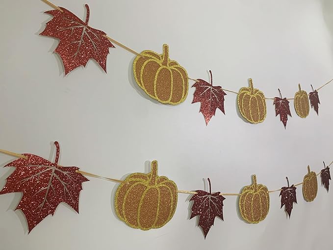 Fall Decorations Home Thanksgiving decor - Pumpkin and Maple Leaves Sign Fall Autumn Harvest Garland Hanging Bunting Banner(Pre-Strung)-Ruum Studio Home