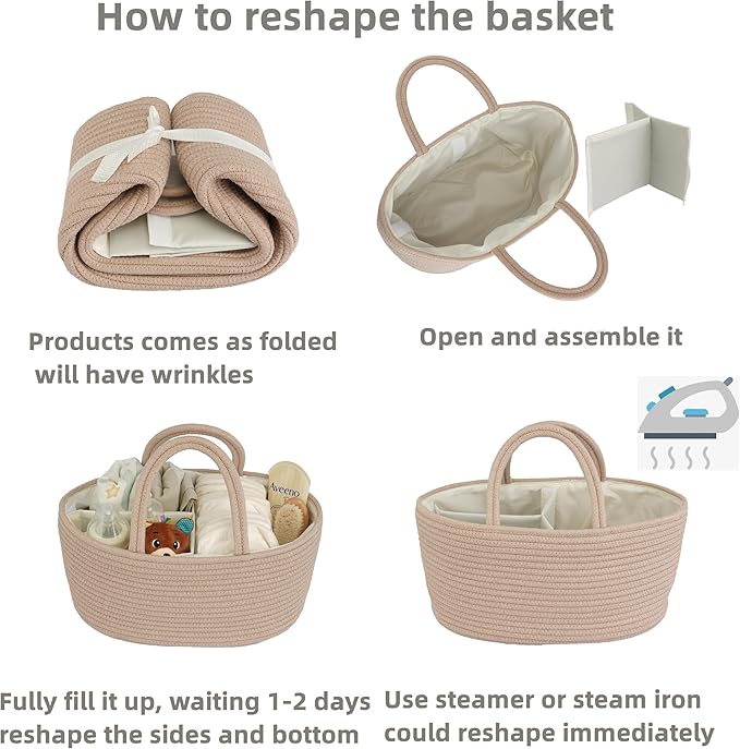 Diaper Caddy Organizer Cotton Rope Baby Basket Nursery Storage and Portable Tote Bag for Car Ideal Baby Shower Gifts and Registry Must-Have for Newborn Essentials Large konjak-Ruum Studio Home
