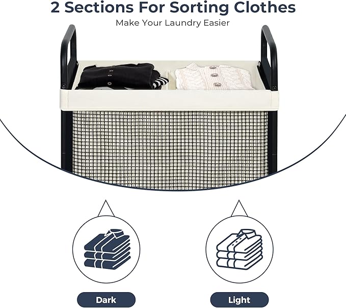 STO STO Laundry Hamper 2 Section, 100L Rolling Laundry Sorter Cart with Removable and Washable Liner Bag, Rolling Clothes Hamper with Metal Handle for Laundry Room and Bedroom-Ruum Studio Home