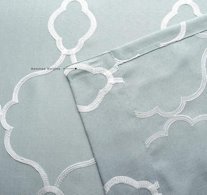 MIUCO Moroccan Embroidered Semi-Sheer Curtains Faux Linen Grommet Window Panel Pair for Nursery 52 x 63 Inch, Sea Foam-Ruum Studio Home