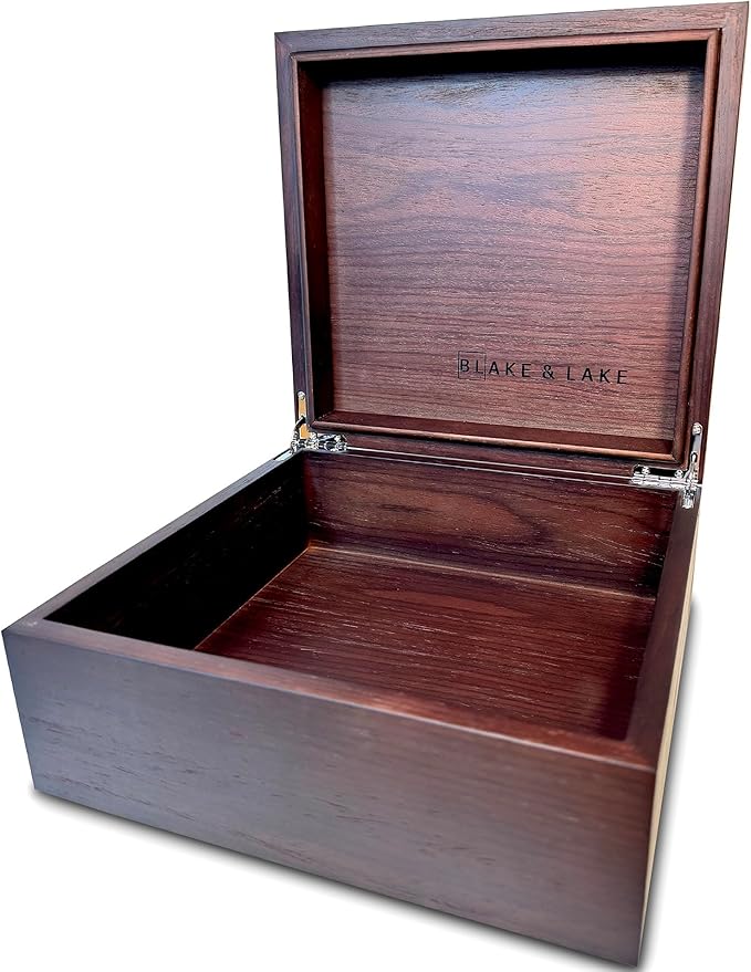 Blake & Lake Wooden Box with Hinged Lid - Solid Walnut Wood Eco Box - Wood Storage Box with Lid - Wooden Keepsake Box - Decorative wooden boxes with lids (Walnut)-Ruum Studio Home