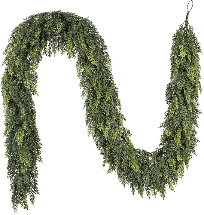 6 ft Christmas Garland, Cedar Garland, Real Touch Cypress Garlands, Green Artificial Greenery Garland for Mantel Indoor Outdoor Christmas Decorations-Ruum Studio Home