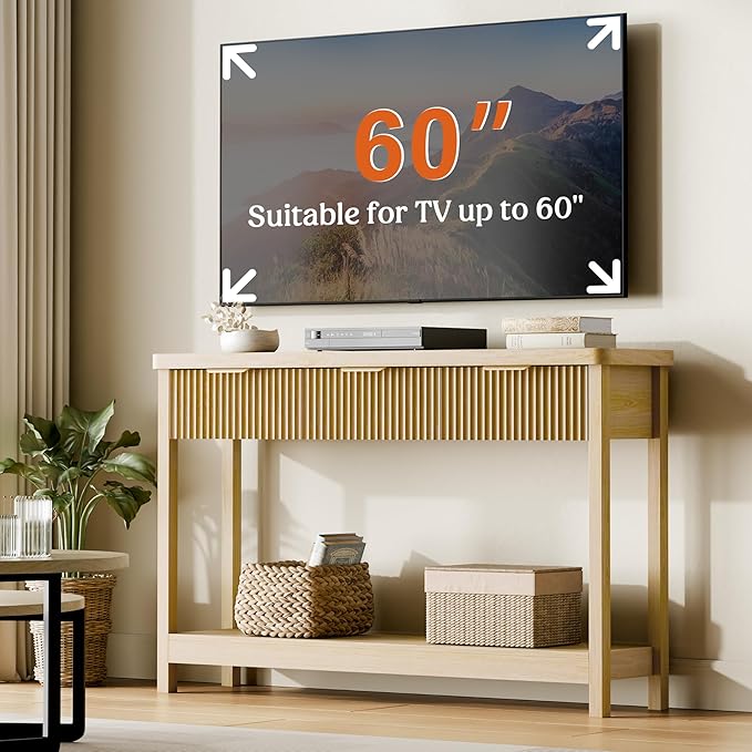 Lulive 51" Fluted Console Table for Entryway, Entryway Table with 3 Wooden Drawers, Farmhouse Behind Sofa Table for Living Room, Hallway, Couch, Foyer-Ruum Studio Home