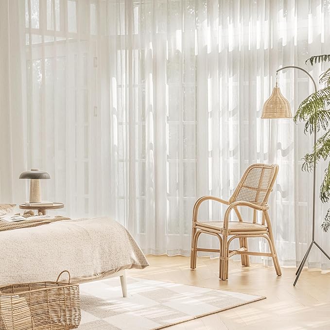 FMFUNCTEX Linen Sheer Pinch Pleated Curtains for Living Room, Linen Flax Beige 90 Inches Long Sheer Curtain See Through Panels for Bedroom, Natural Window Drapes for Farmhouse, Back Tab 2 Panels-Ruum Studio Home