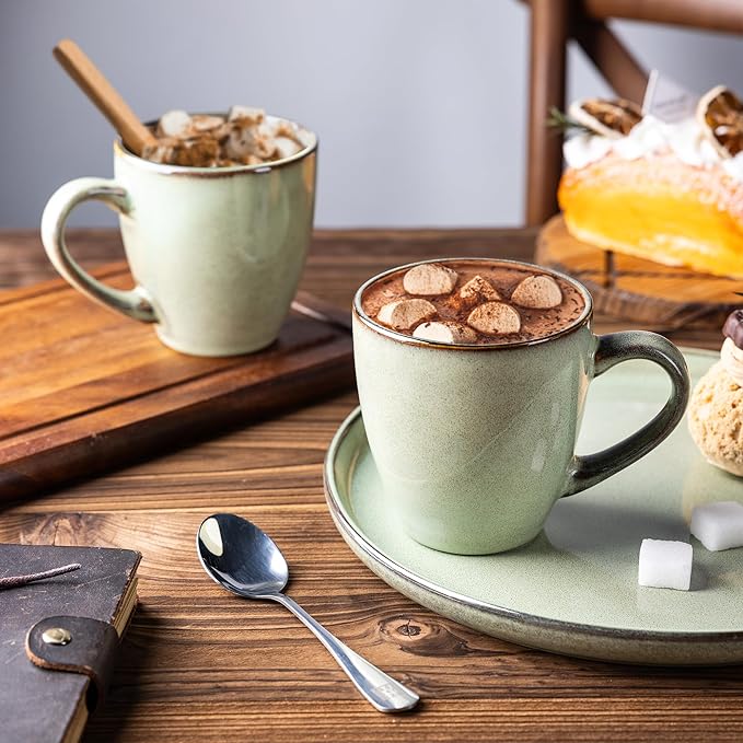 GBHOME Ceramic Coffee Mugs Set of 4, 12oz Stoneware Coffee Mugs Set For Dad Mom Women MEN, Light Weight Ceramic Coffee Cups for Latte/Tea/Beer/Hot Cocoa, Dishwasher & Microwave Safe, Pastel Green-Ruum Studio Home