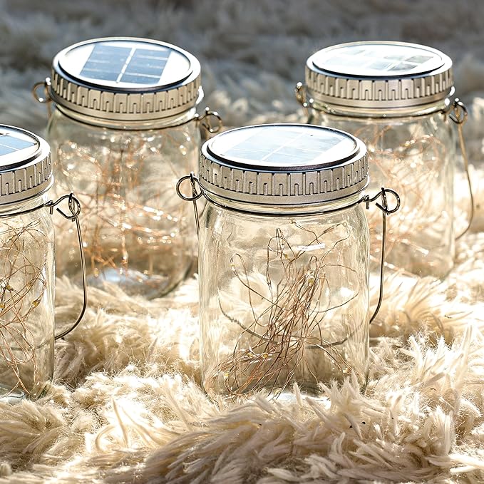 Cooo 12 Pack Solar Lanterns Outdoor Waterproof Upgraded Crystal Glass Solar Mason Jar Lights 30 LED 215% Larger SolarPanel, Anti-Rust Lid๏ผJust a Little More,Get Double The Delight-Warm White๏ผ