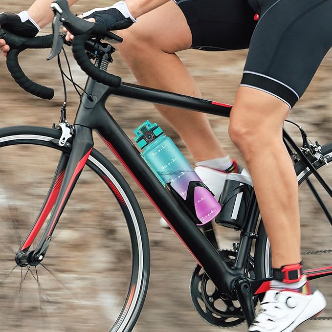 OLDLEY 32 oz Water Bottle, Motivational Water Bottle with Time Marker, Sports Water Bottle With Strap, Leakproof & BPA Free Large Water Bottles for School, Gym, Travel,Tritan,Green&Purple-Ruum Studio Home