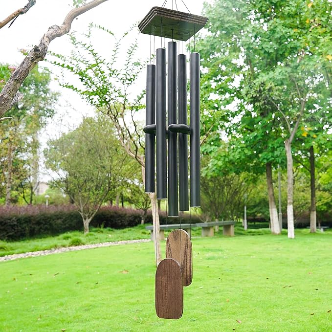 48" Large Wind Chimes for Outside Deep Tone, Wood Wind Chimes Outdoor Clearance, Memorial Gifts for Mother's Day and Christmas, Outdoor Decor for Garden, Patio, Yard(Big Wind Chime, Black)-Ruum Studio Home