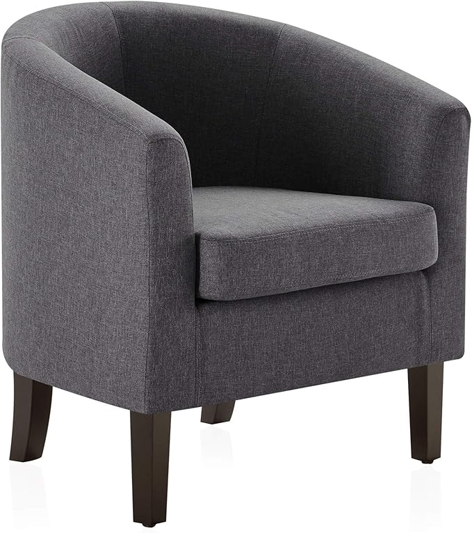 BELLEZE Living Room Chair, Linen Round Accent Barrel Chair, Club Tub Sofa Chair for Bedroom, Corner Chair with Flared Legs and Cozy Soft Padding - Highland (Gray)-Ruum Studio Home
