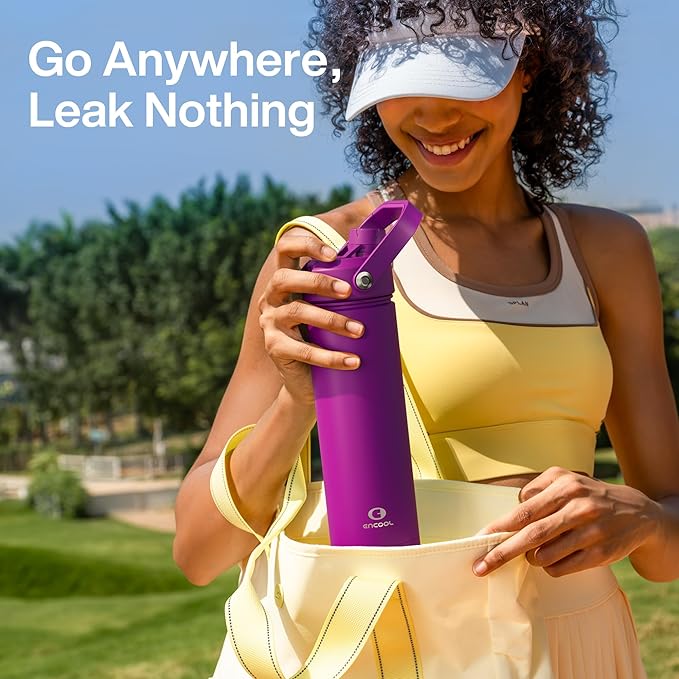 Insulated Water Bottle with Straw Stainless Steel Water Bottle, Leak-Proof, BPA-Free, Double Wall Vacuum Keeps Cold for 24 Hours for Sports, Travel, School (18 oz, Bright Magenta)-Ruum Studio Home