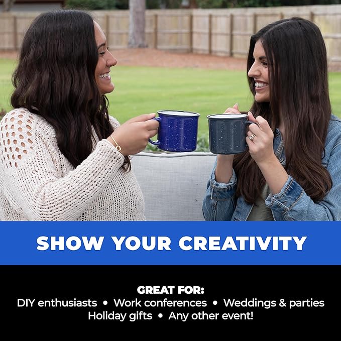 Set of 8 Ceramic Campfire Mugs – 15 Oz, Royal Blue – Coffee & Tea Cups for Home, Work, Travel, Camping – Customizable, Great for DIY, Events, Companies-Ruum Studio Home