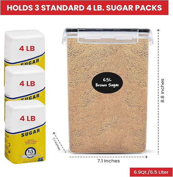 Extra Large Flour and Sugar Storage Containers 6.5L - 220 Fl. Oz 2 Pc Plastic Bulk Airtight Food Storage Rice Containers With Lids - Kitchen Pantry Organizer and Storage Canisters, Marker and Labels-Ruum Studio Home