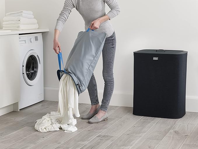 Joseph Joseph Tota 90 liter/23.8 gallon Laundry Hamper Separation Basket with lid, 2 Removable Washing Bags with Handles - Black-Ruum Studio Home